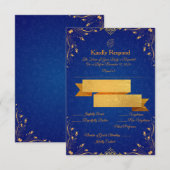 ロイヤルブルーとゴールドの出欠確認カード 出欠カード (正面/裏面)