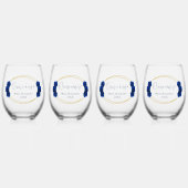 ロイヤルブルーとゴールドの幾何学模様のキンセアニエラ ステムなしワイングラス (正面)