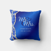 ロイヤルブルーとゴールドの新婚夫婦 家族名 Mr & Mrs クッション (正面)