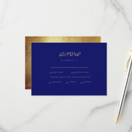 ロイヤルブルーとゴールドの民族的な結婚式RSVP 出欠カード