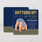 ロイヤルブルーとゴールドの男の子 シップ&シー 招待状 (正面/裏面)