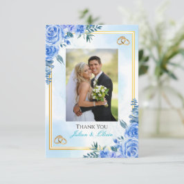 ロイヤルブルーとゴールドの結婚式サンクスカード サンキューカード