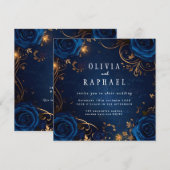 ロイヤルブルーとゴールドの結婚式招待状 招待状 (正面/裏面)