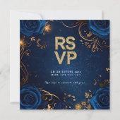 ロイヤルブルーとゴールドの結婚式招待状 招待状 (裏面)