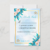 ロイヤルブルーとゴールドの結婚式RSVPカード 出欠カード (正面)