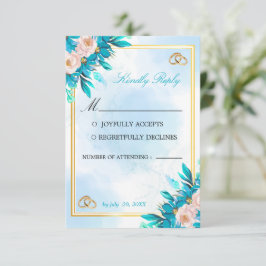 ロイヤルブルーとゴールドの結婚式RSVPカード 出欠カード
