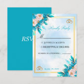 ロイヤルブルーとゴールドの結婚式RSVPカード 出欠カード (正面/裏面)