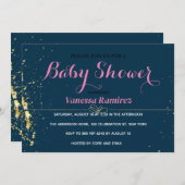 ロイヤルブルーとゴールドの色合いが可愛い 招待状 (正面/裏面)