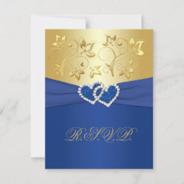 ロイヤルブルーとゴールドの花柄返信カード 出欠カード