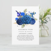 ロイヤルブルーとゴールドの花柄 縮小結婚式ゲスト 案内状 (スタンド正面)