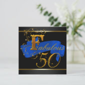 ロイヤルブルーとゴールドの華やかな50歳の誕生日パーティー 招待状 (スタンド正面)