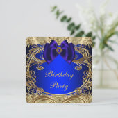 ロイヤルブルーとゴールドの誕生日パーティー 招待状 (スタンド正面)