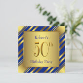 ロイヤルブルーとゴールドの50歳の誕生日パーティー 招待状 (スタンド正面)