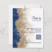 ロイヤルブルーとゴールドのQRコード付き結婚式RSVP 出欠カード (裏面)