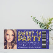 ロイヤルブルーとゴールドのSweet 16チケット 招待状 (スタンド正面)