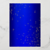 ロイヤルブルーとゴールドをテーマにしたキンセアニエラの現実的なデザイン 箔招待状 (裏面)