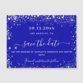 ロイヤルブルーとシルバーのウェディング・セーブ・ザ・デート・マグネット (正面)