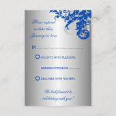 ロイヤルブルーとシルバーのエレガントな結婚式出欠確認カード 出欠カード (裏面)