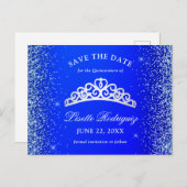 ロイヤルブルーとシルバーのキンセアニェラ・セーブ・ザ・デート ポストカード (正面/裏面)