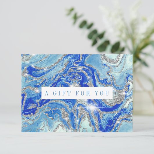 ロイヤルブルーとシルバーの大理石のギフト券 (スタンド正面)