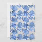 ロイヤルブルーとシルバーの花柄のウェディング 招待状 (裏面)