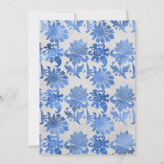 ロイヤルブルーとシルバーの花柄のウェディング 招待状 (裏面)