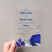 ロイヤルブルーとシルバーの花 植物画調の結婚式 アクリル招待状 (インサイチュ (ポータブル))