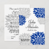 ロイヤルブルーとシルバーグレーのフラワーバースト RSVP (正面/裏面)