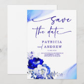 ロイヤルブルーとダスティーブルーのバラ Save the Date 招待状 (正面/裏面)