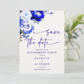 ロイヤルブルーとダスティーブルーの退職おめでとうございます Save the Date 招待状 (スタンド正面)