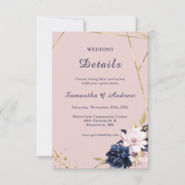ロイヤルブルーとブッシュの結婚式詳細テンプレート 招待状