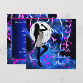 ロイヤルブルーとホットピンクの21歳誕生日パーティー 招待状 (正面/裏面)