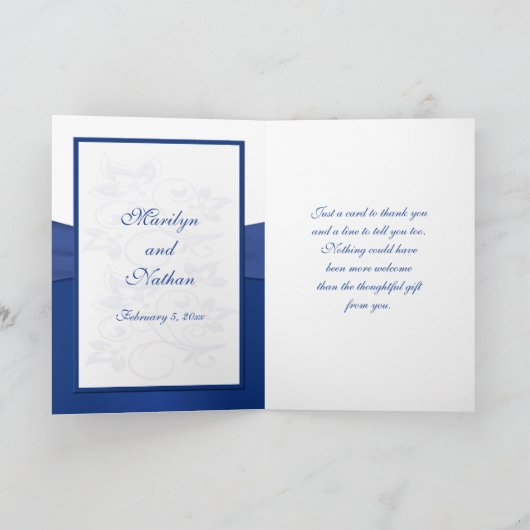 ロイヤルブルーとホワイトのハートの組み合わせた感謝カード サンキューカード (内部)