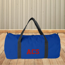 ロイヤルブルーとレッドのスクールカラーとスクール文字 ダッフルバッグ