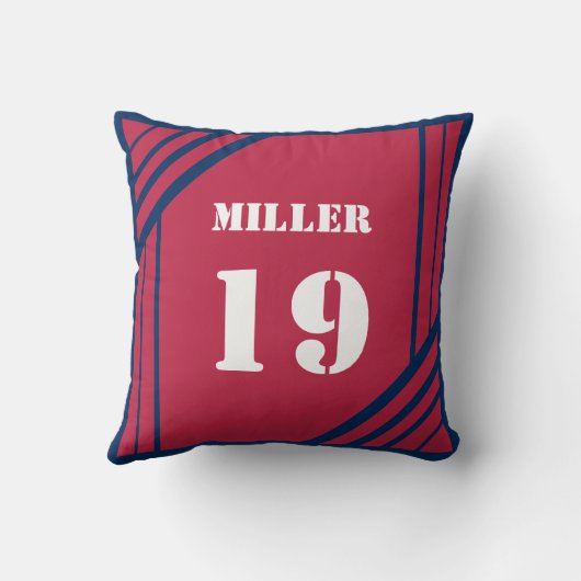 ロイヤルブルーとレッドのスポーツにインスパイアされたスローピロー クッション (裏面)
