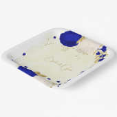 ロイヤルブルーと白い花 ゴールド ペーパープレート (傾斜あり)