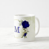 ロイヤルブルーと白の花と緑の葉 コーヒーマグカップ (正面右)