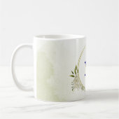 ロイヤルブルーと白の花と緑の葉 コーヒーマグカップ (左)