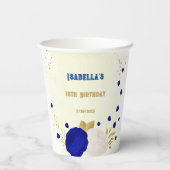 ロイヤルブルーと白の花に金の葉 紙コップ (裏面)