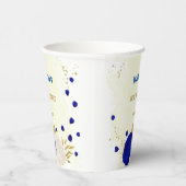 ロイヤルブルーと白の花に金の葉 紙コップ (右)