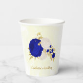 ロイヤルブルーと白の花に金の葉 紙コップ (裏面)