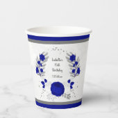 ロイヤルブルーと白の花のシルバー植物 wreath 紙コップ (正面)