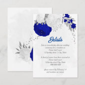 ロイヤルブルーと白の花 シルバー ボタニカル ウェディング エンクロージャーカード (正面/裏面)