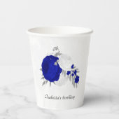 ロイヤルブルーと白の花 シルバー 紙コップ (裏面)
