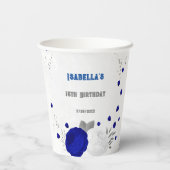 ロイヤルブルーと白の花 シルバー 紙コップ (裏面)