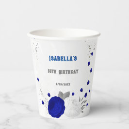 ロイヤルブルーと白の花 シルバー 紙コップ