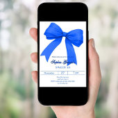 ロイヤルブルーと白の リボン スイート16 招待状