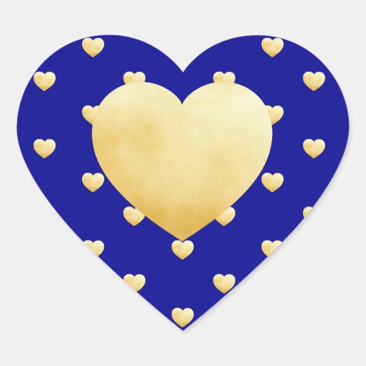 ロイヤルブルーにゴールドハート柄 ハートシール (正面)