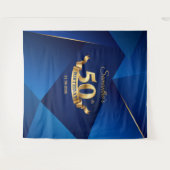 ロイヤルブルーのおしゃれなモダンな50歳の誕生日背景 タペストリー (正面(横))