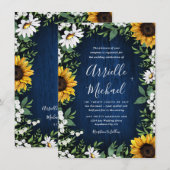 ロイヤルブルーのひまわりカントリー結婚式招待状 招待状 (正面/裏面)